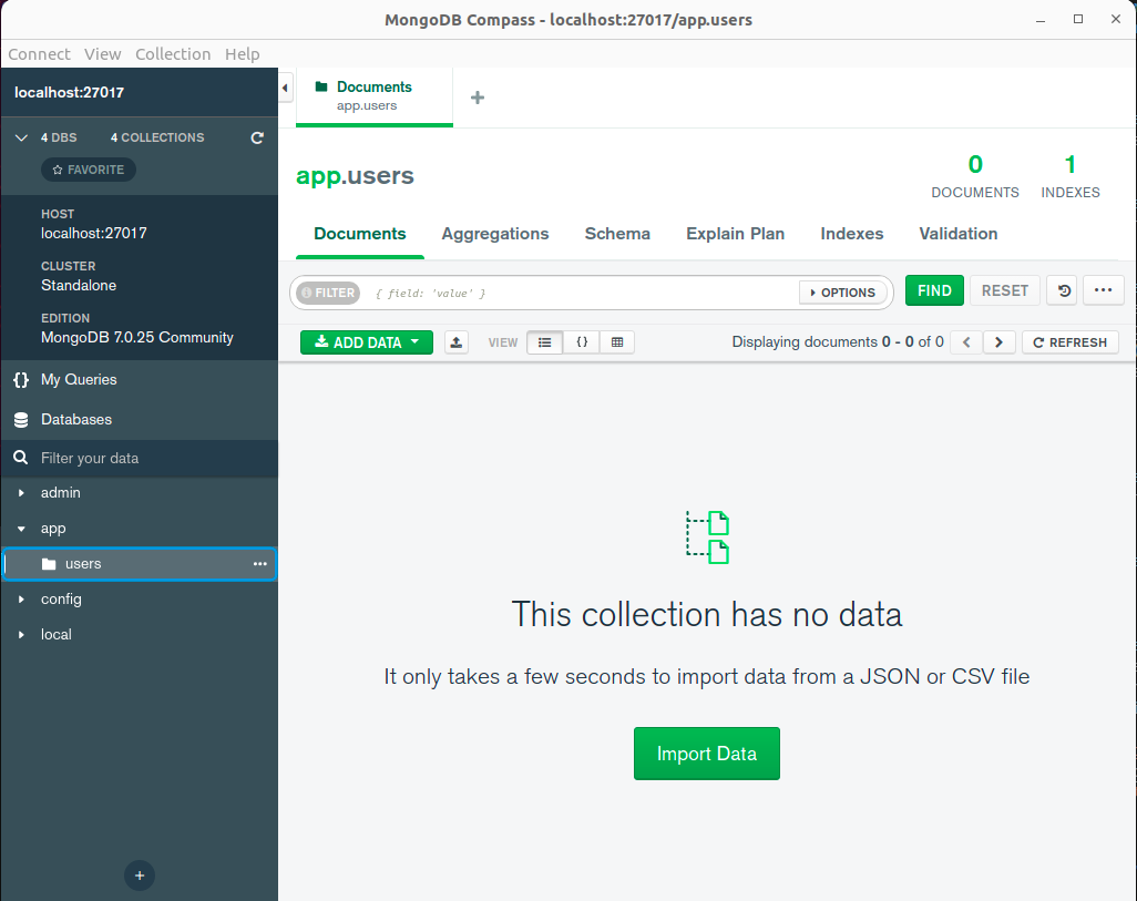 Empty users collection in Compass